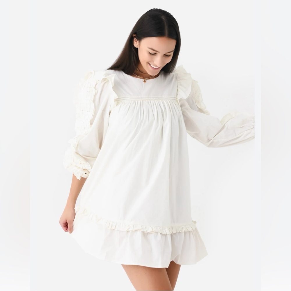 Cleobella Annabelle Organic Cotton Ruffle Sleeve Mini Dress size Small